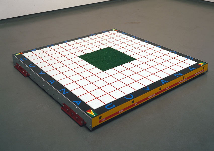 ASHLEY BICKERTON, FLOOR FLOOR #1 (GUYANA)
Ceramic tiles, astroturf, silicons, acrylic, plywood, brass, chrome, aluminum., 4 x 60 x 62 1/2 in. (10 x 152 x 159 cm)
AB-008