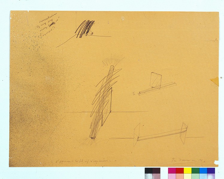 BRUCE NAUMAN, Crossections/of My Leg/every 10""/(expanded)/8"" fluorescent light w/2"" Sq Mirrors
Pencil, 17 1/4 x 24 in. (43.8 x 61 cm)
BN-00037